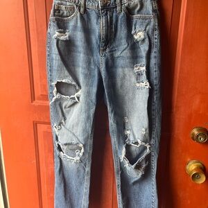 KanCan Women’s Slim Straight Distressed Blue Denim Jeans